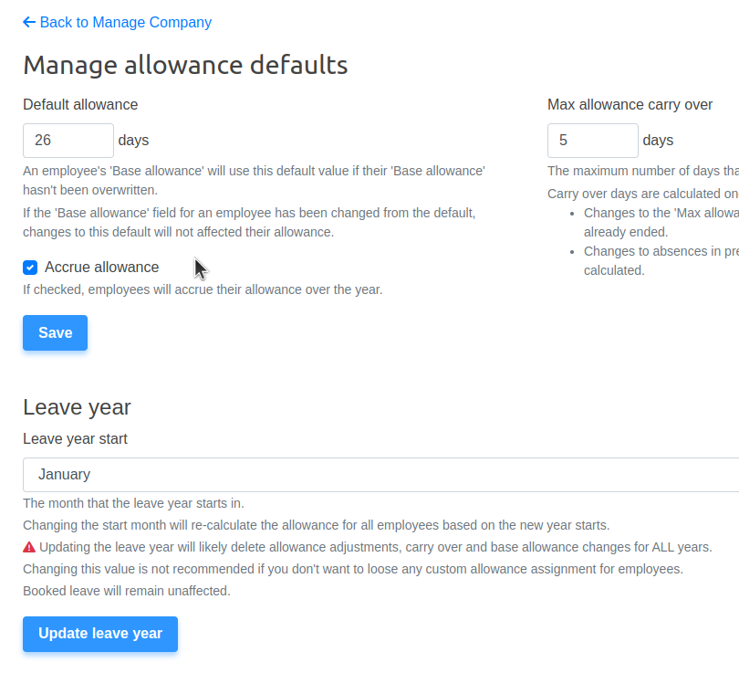 Annual leave accrual checkbox