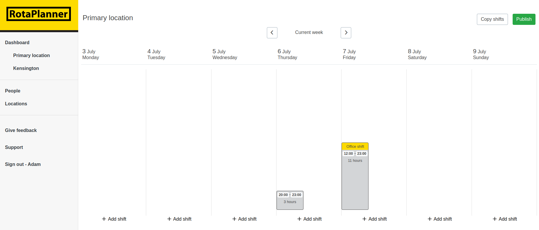 RotaPlanner main view