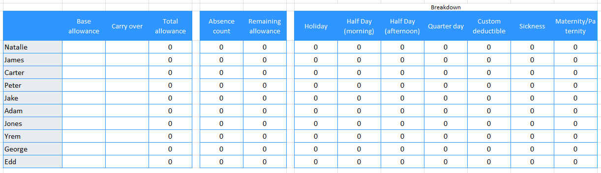 Holiday Chart Template