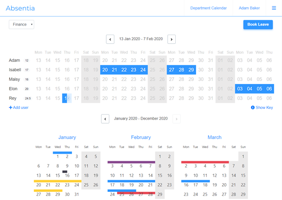 Online leave planner calendar